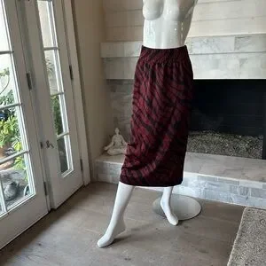 Zara Burgundy Satin Animal Print Midi Pencil Skirt Size Small